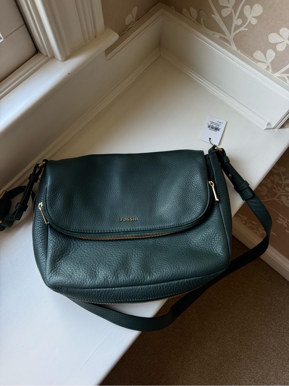 Fossil Dark Teal Pebbled Leather Crossbody Bag